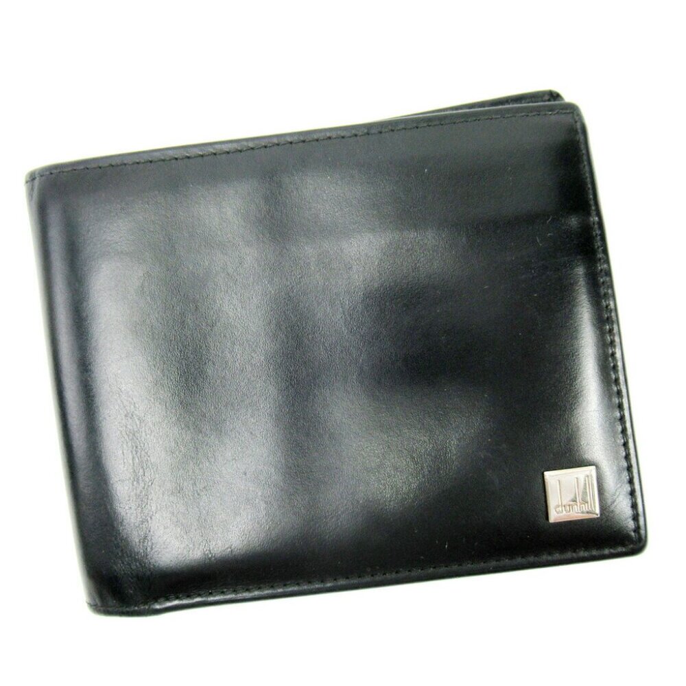 Dunhill Two Folded Wallet Logo Plate Leather Authentic USED T10306